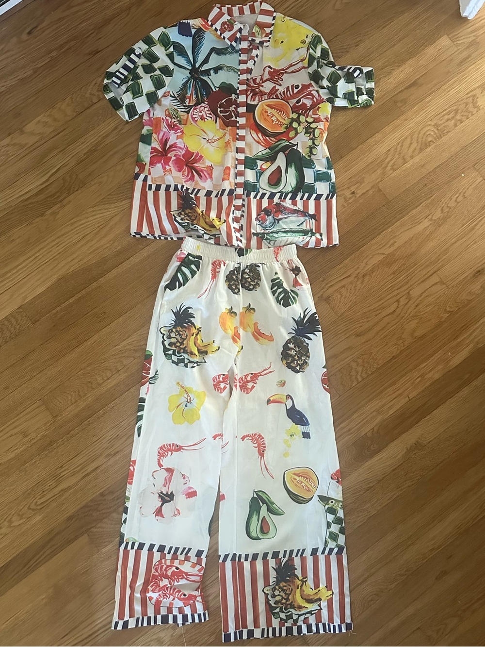Tropical Fruit Print Lounge Set - Multicolor